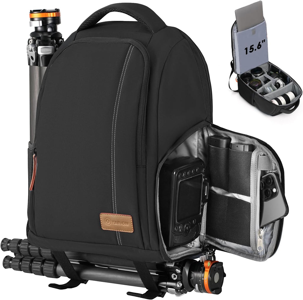 15L Camera Backpacks for Photographers - Waterproof Camera Bag Photography Backpack with 15.6" Laptop Compartment Rain Cover Side Access Tripod Holder(Tb04 Black)